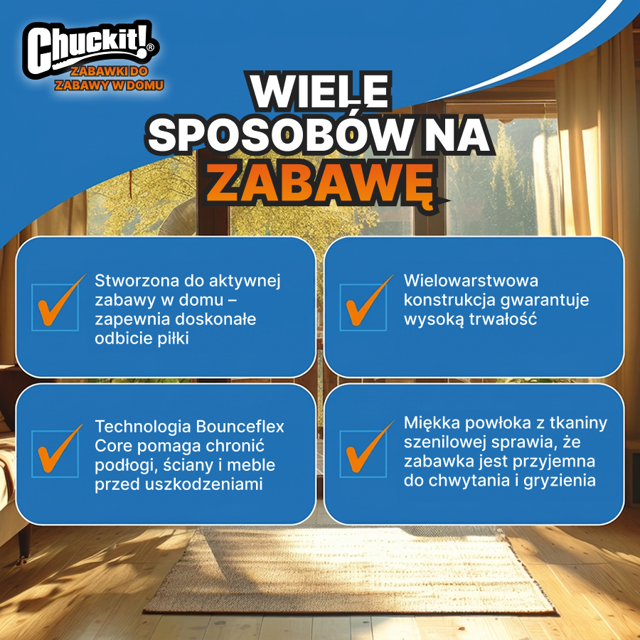 ChuckIt! Piłka-roller dla psa | Miękka zabawka | Trening i aktywna zabawa w domu | Pomarańczowa, One Size