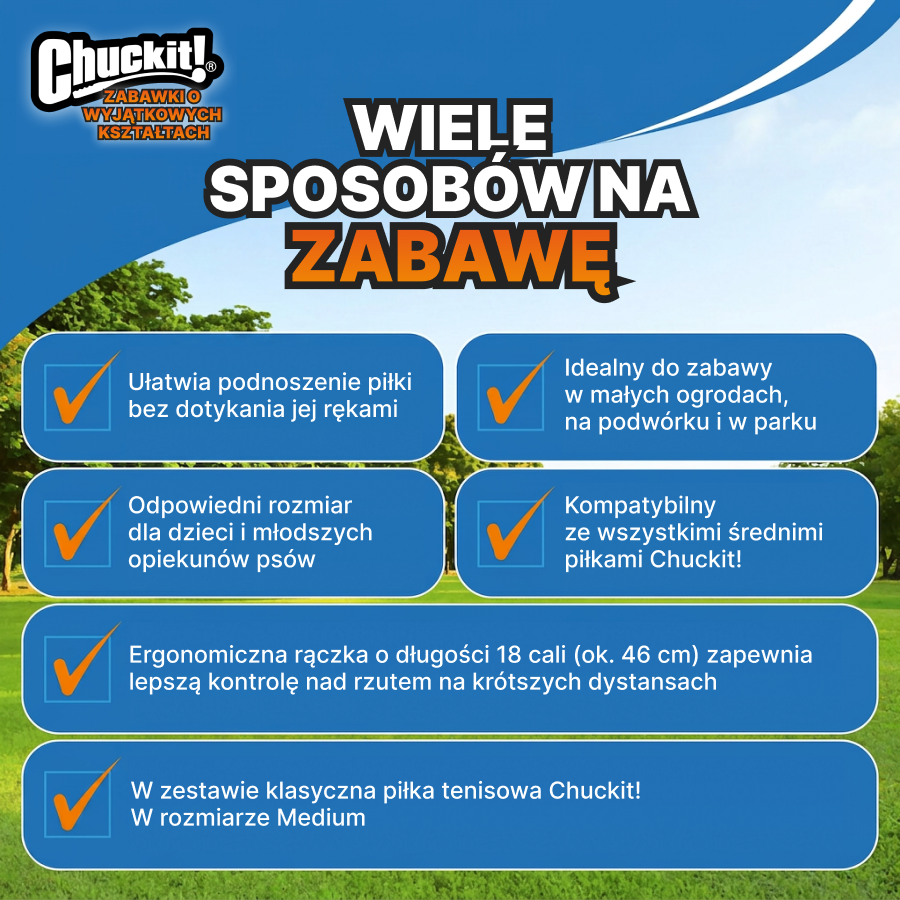 Chuckit! Wyrzutnia do piłek | Zabawka dla psa | Trening i zabawa | Rozmiar 18M