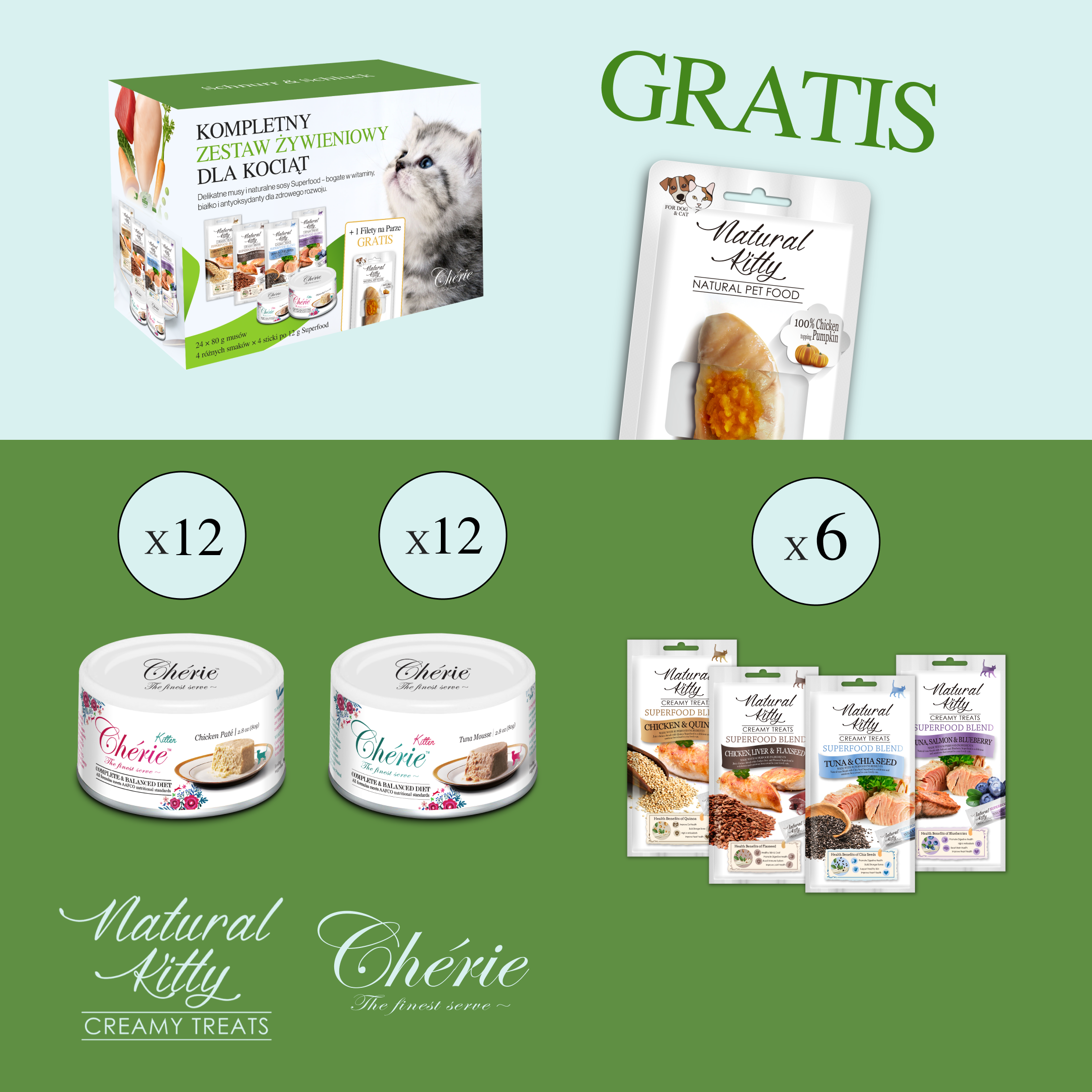 Chérie Zestaw Startowy |  Pierwszy jadłospis dla kociąt +  Gratis Filet