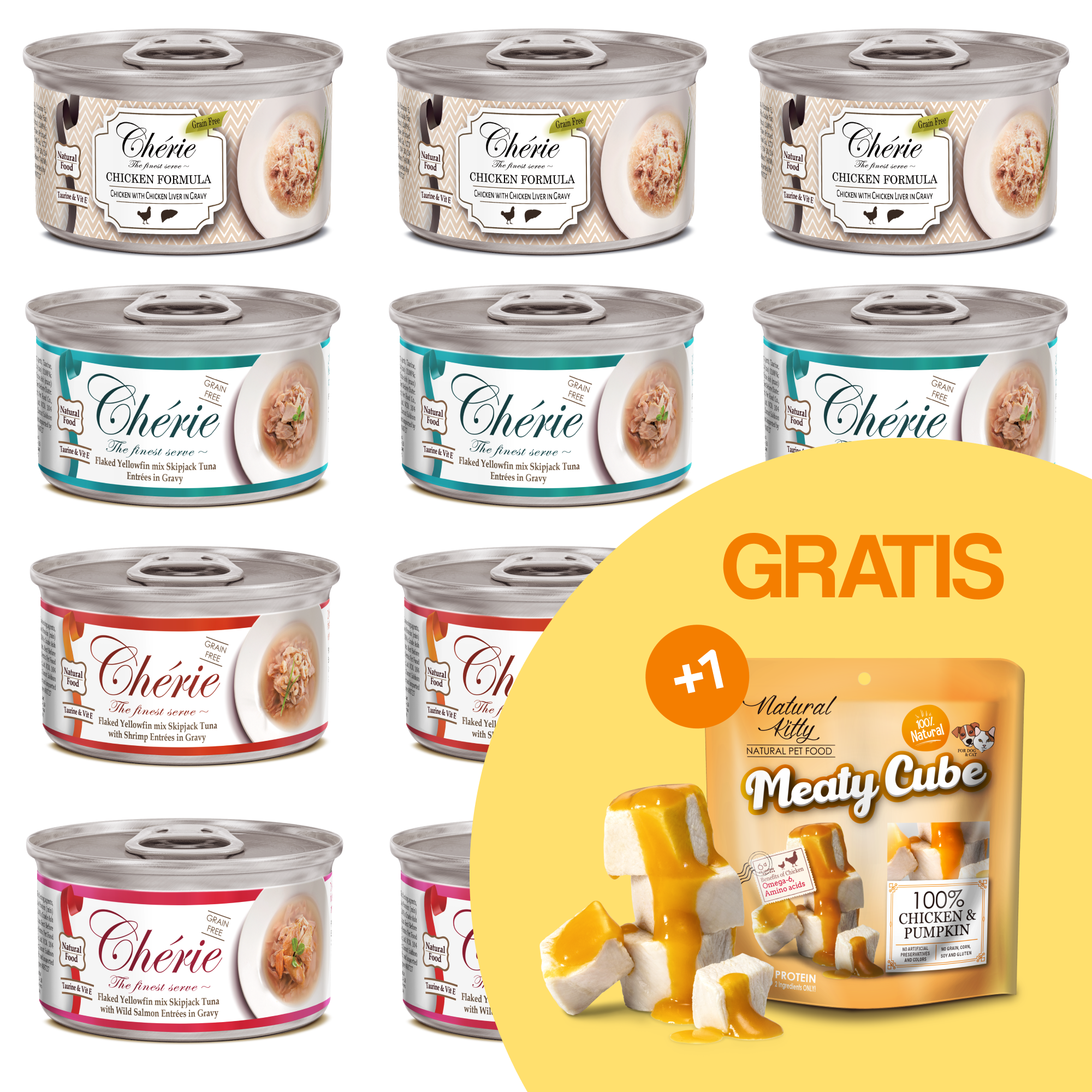 12x MIX Smaków Chérie Pierwsze Danie + GRATIS 1 Meaty Cubes