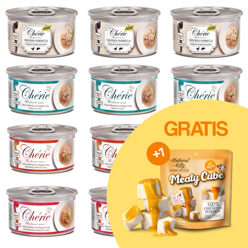12x MIX Smaków Chérie Pierwsze Danie + GRATIS 1 Meaty Cubes