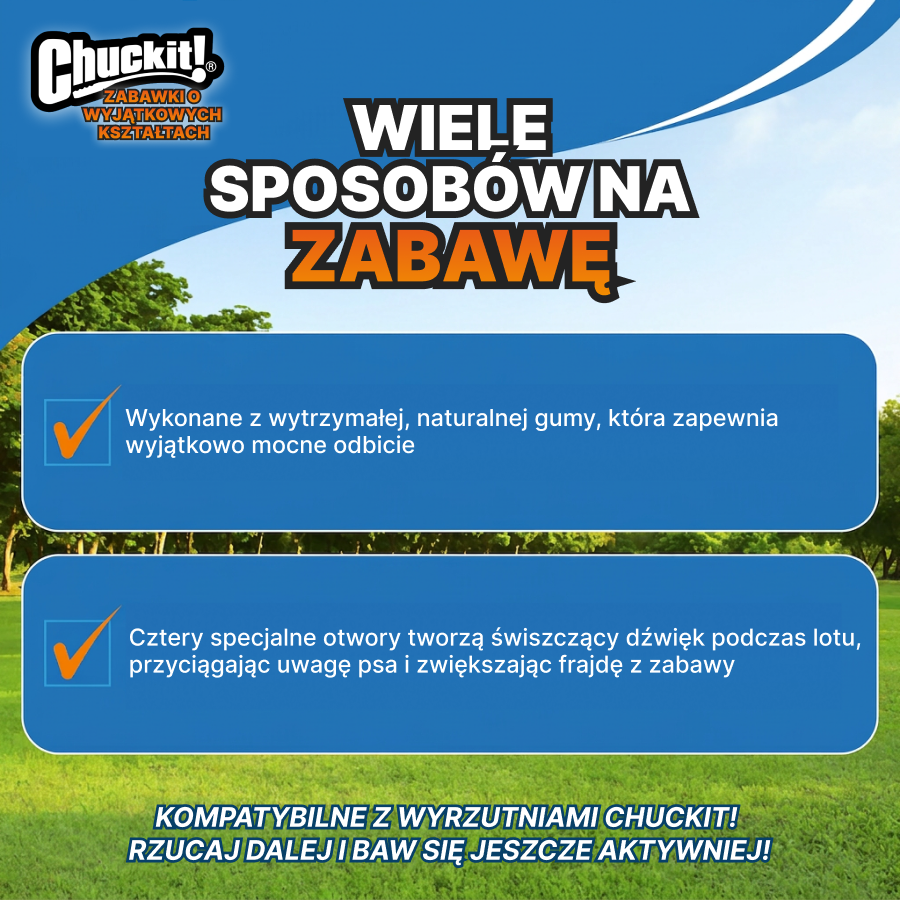 ChuckIt! Piłka gwiżdżąca do aportu dla psa | Sport i zabawa | Niebieska, rozmiar M