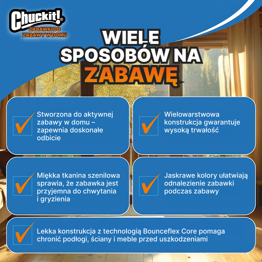 ChuckIt! Pluszowa piłka dla psa | Do zabawy w domu | Rozrywka i aktywna zabawa | Pomarańczowa, One Size