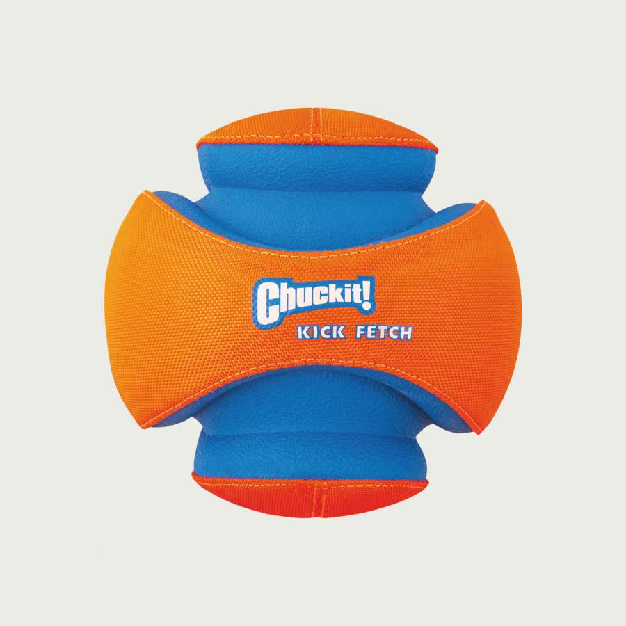 ChuckIt! Super sprężysta piłka dla psa | Aktywna zabawa | Pomarańczowo-niebieska, rozmiar M