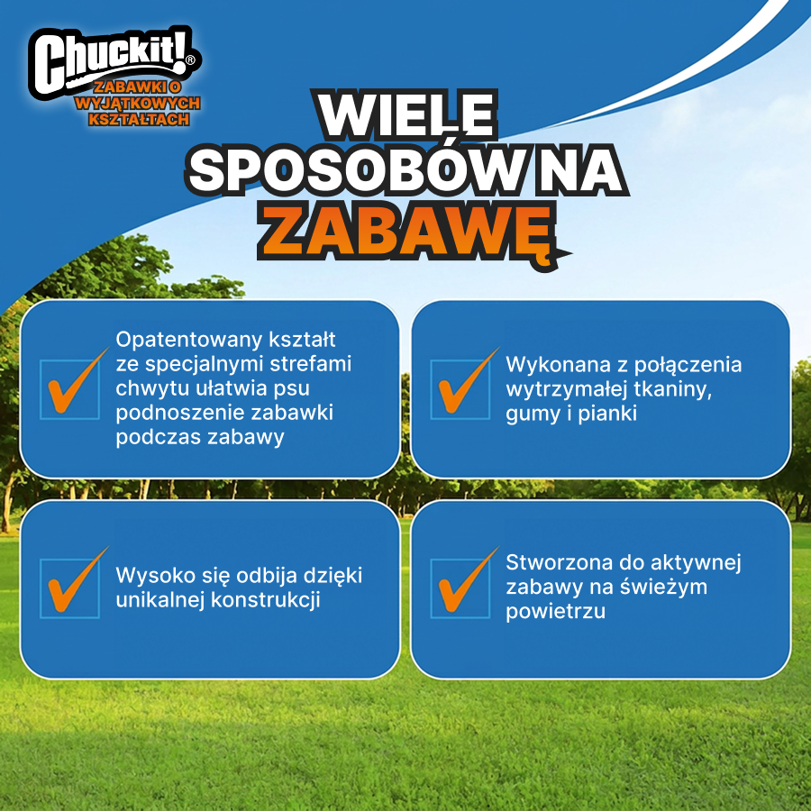 ChuckIt! Super sprężysta piłka dla psa | Aktywna zabawa | Pomarańczowo-niebieska, rozmiar M