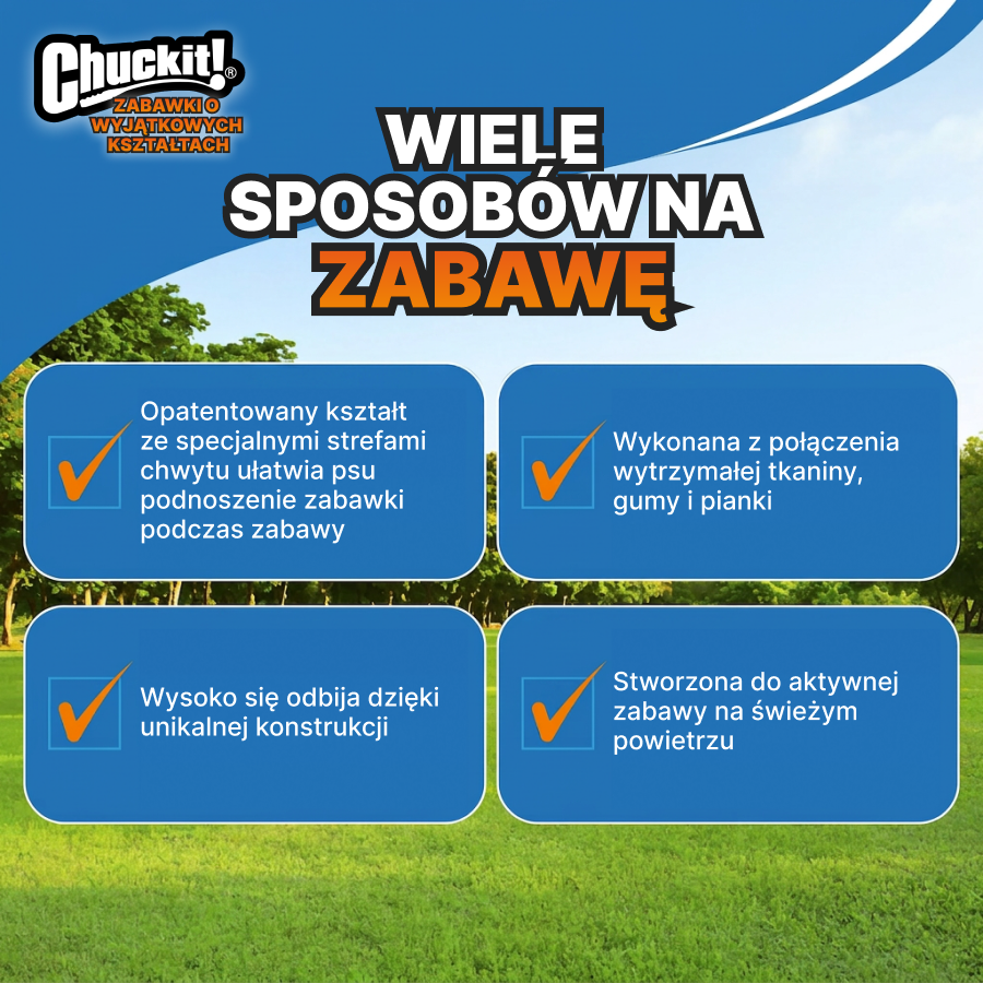 ChuckIt! Super sprężysta piłka dla psa | Aktywna zabawa | Pomarańczowo-niebieska, rozmiar M