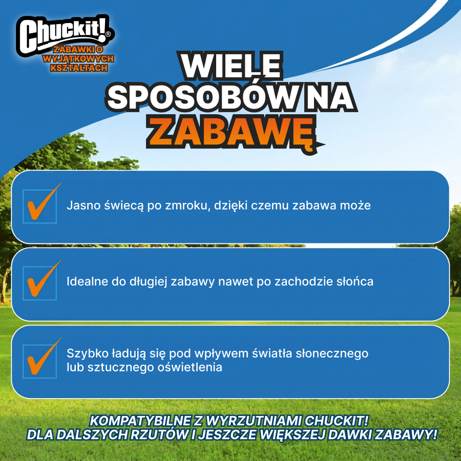 Chuckit! Zabawka – piłka dla psa | świeci w ciemności | Trening i zabawa | rozmiar M