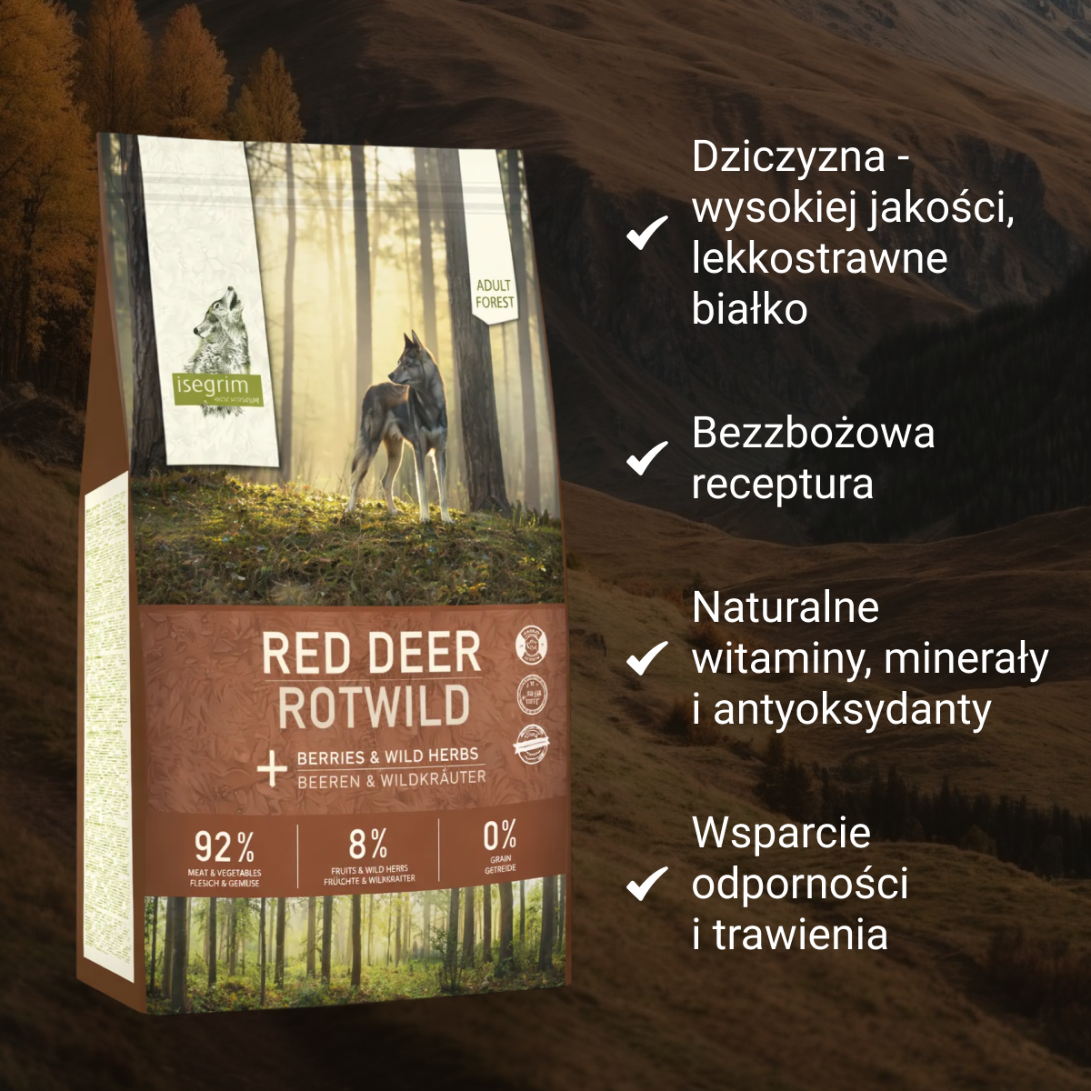 Isegrim Red Deer + jagody i dzikie zioła | Adult 3kg