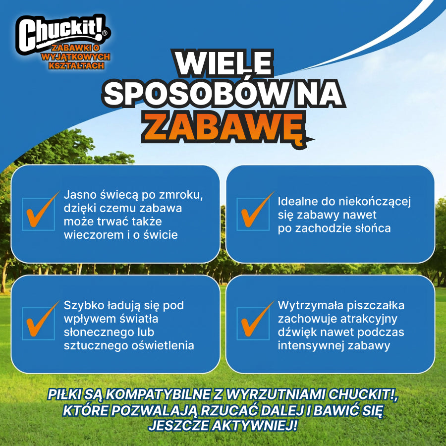 ChuckIt! Piłka z piszczałką dla psa | Świeci w ciemności | Sport i zabawa | Jasnozielona, rozmiar M