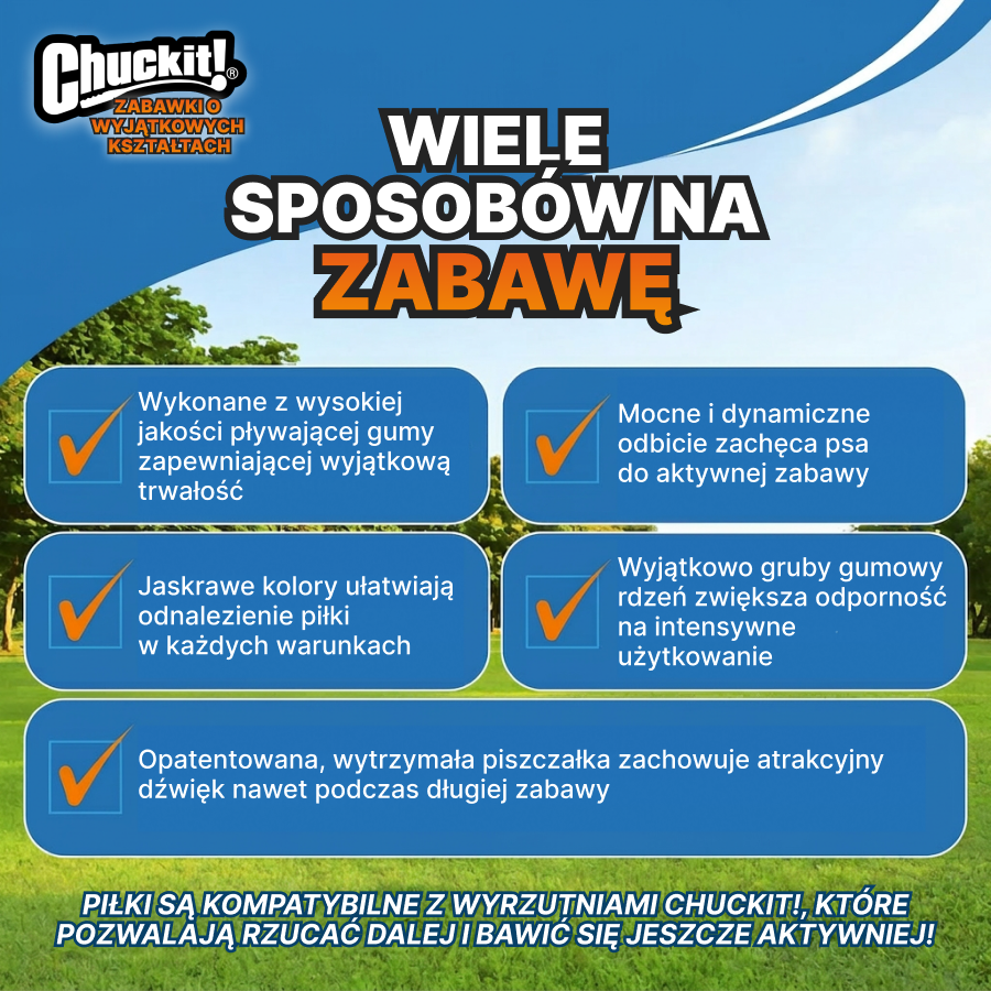 Chuckit! Zabawka - piłka z piszczałką dla psa | Trening i zabawa | Pomarańczowo-niebieska, rozmiar S