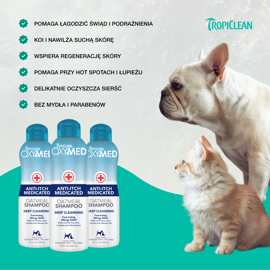 TropiClean OxyMed Szampon Anti Itch | dla Kota i Psa | 355ml