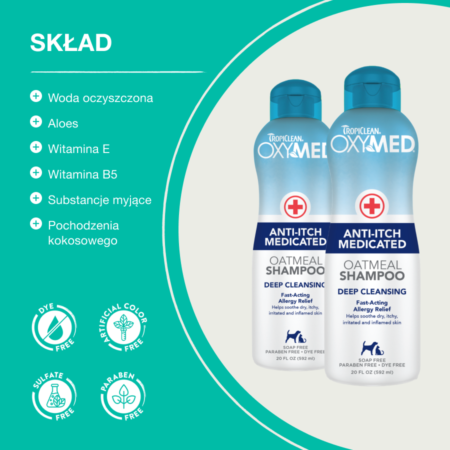TropiClean OxyMed Szampon Anti Itch | dla Kota i Psa | 355ml