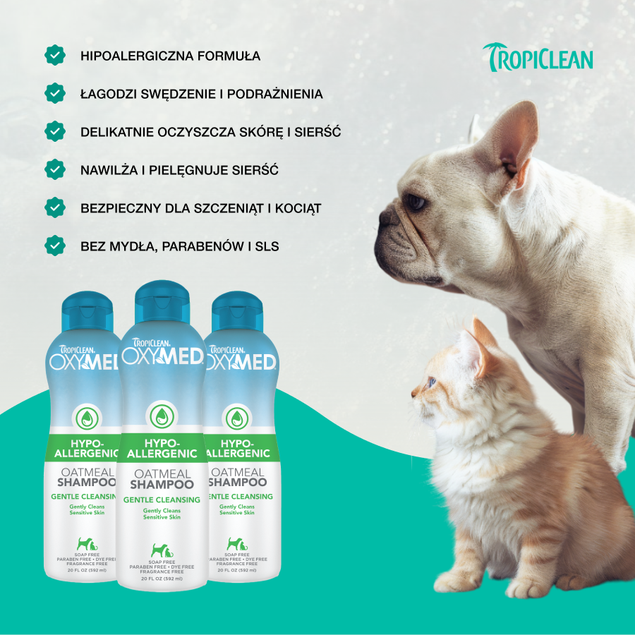 TropiClean OxyMed Szampon Hypoallergenic | dla Kota i Psa | 355ml