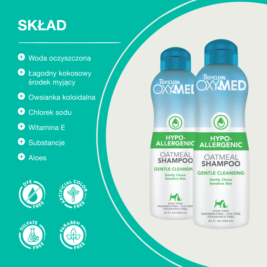 TropiClean OxyMed Szampon Hypoallergenic | dla Kota i Psa | 355ml