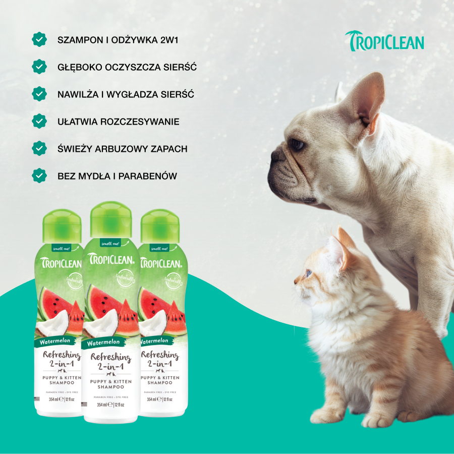 TropiClean Szampon z Odżywką Arbuz | Kot i Pies | 355ml