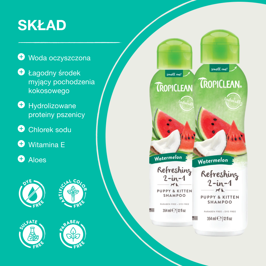 TropiClean Szampon z Odżywką Arbuz | Kot i Pies | 355ml