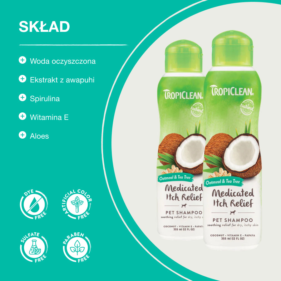 TropiClean Szampon Oatmeal Tea Tree | Kot i Pies | 355ml
