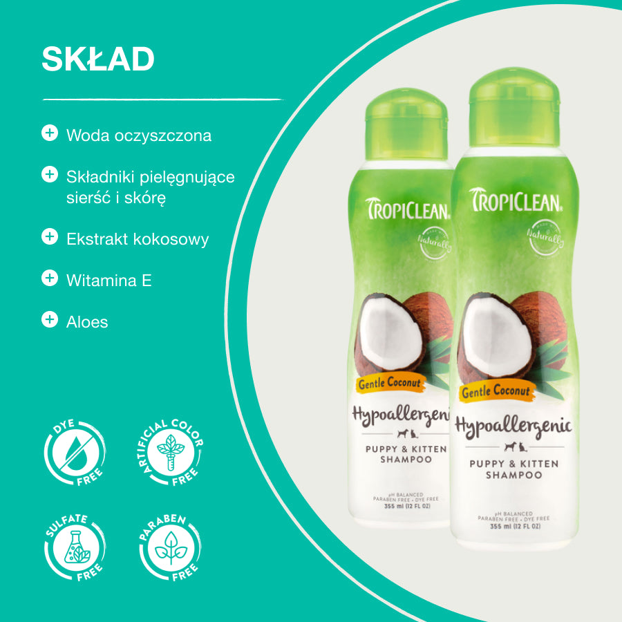 TropiClean Szampon Gentle Coconut | Kot i Pies | 355ml