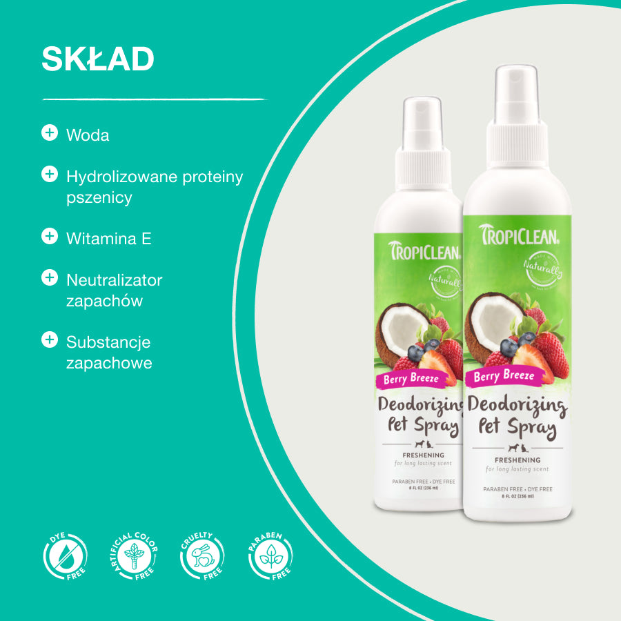 TropiClean Neutralizator Pet Spray Berry Breeze | 236ml