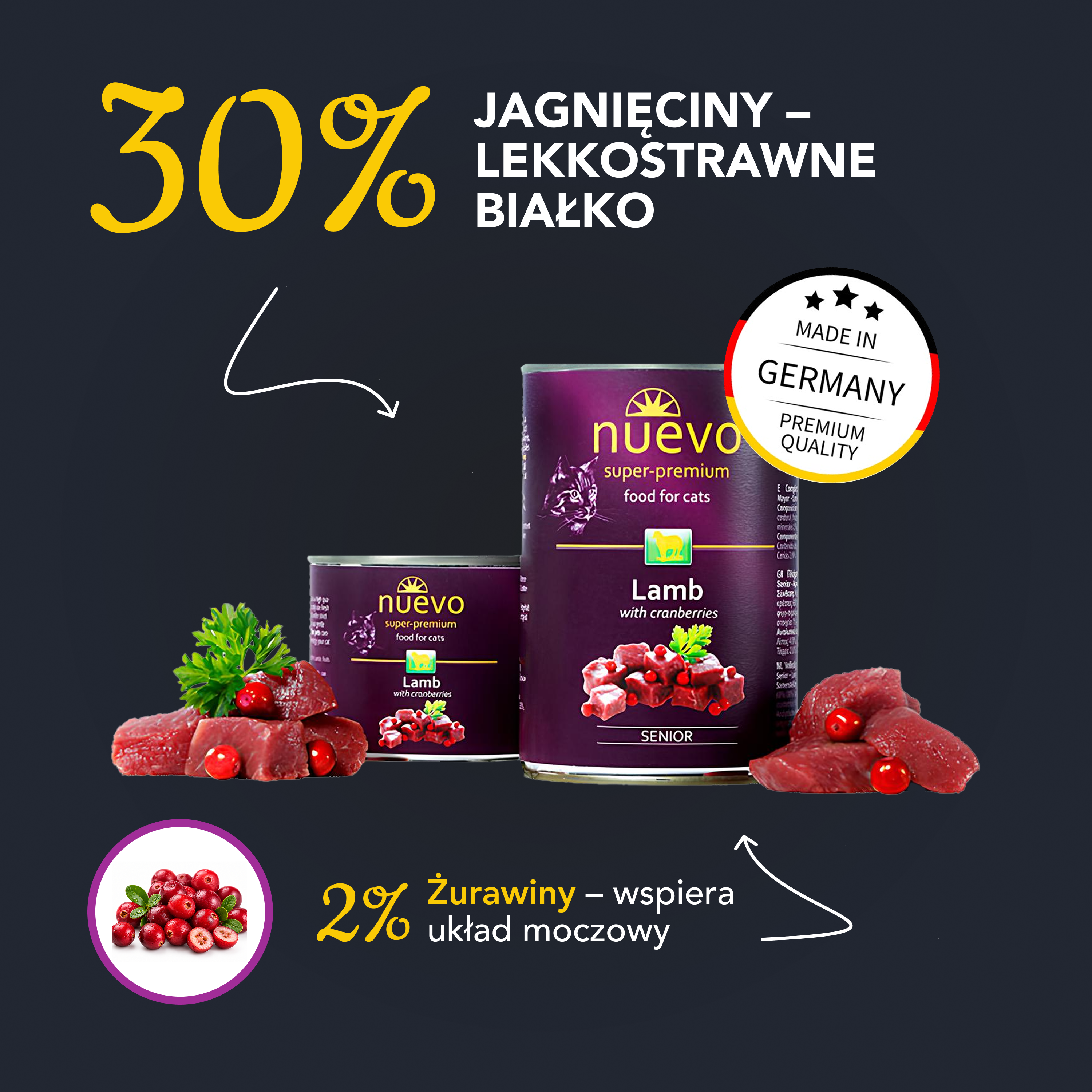 nuevo Kot puszka Jagniecina Żurawina | Senior | 200g