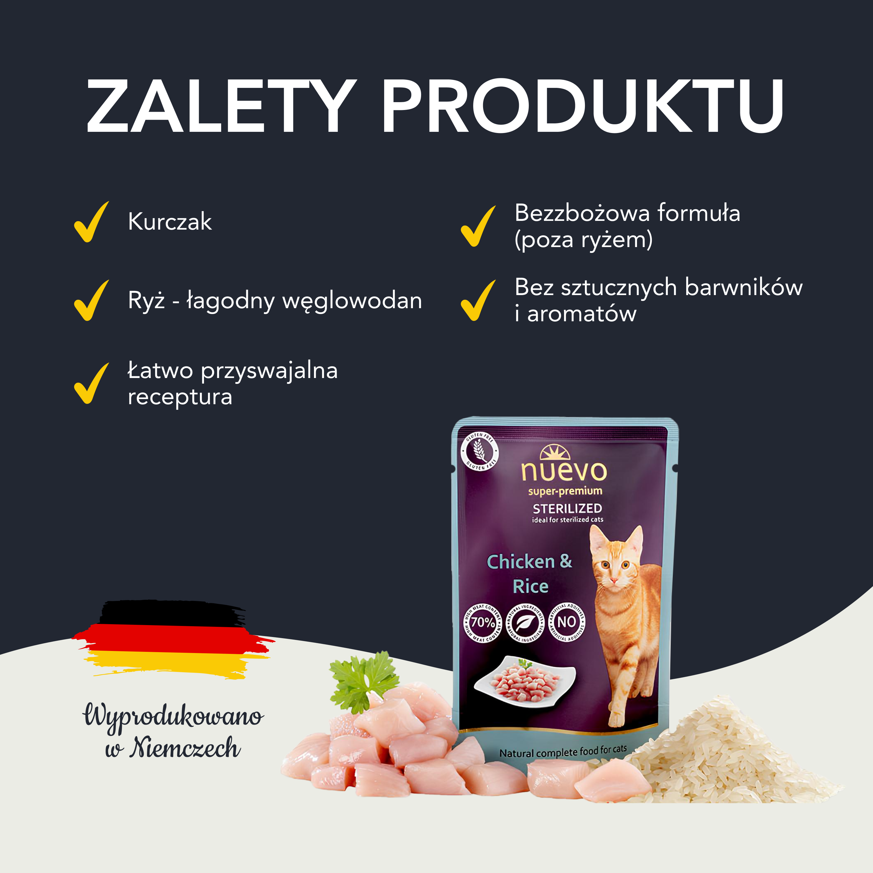 nuevo Kot saszetka Kurczak Ryż | Sterilized | 85g