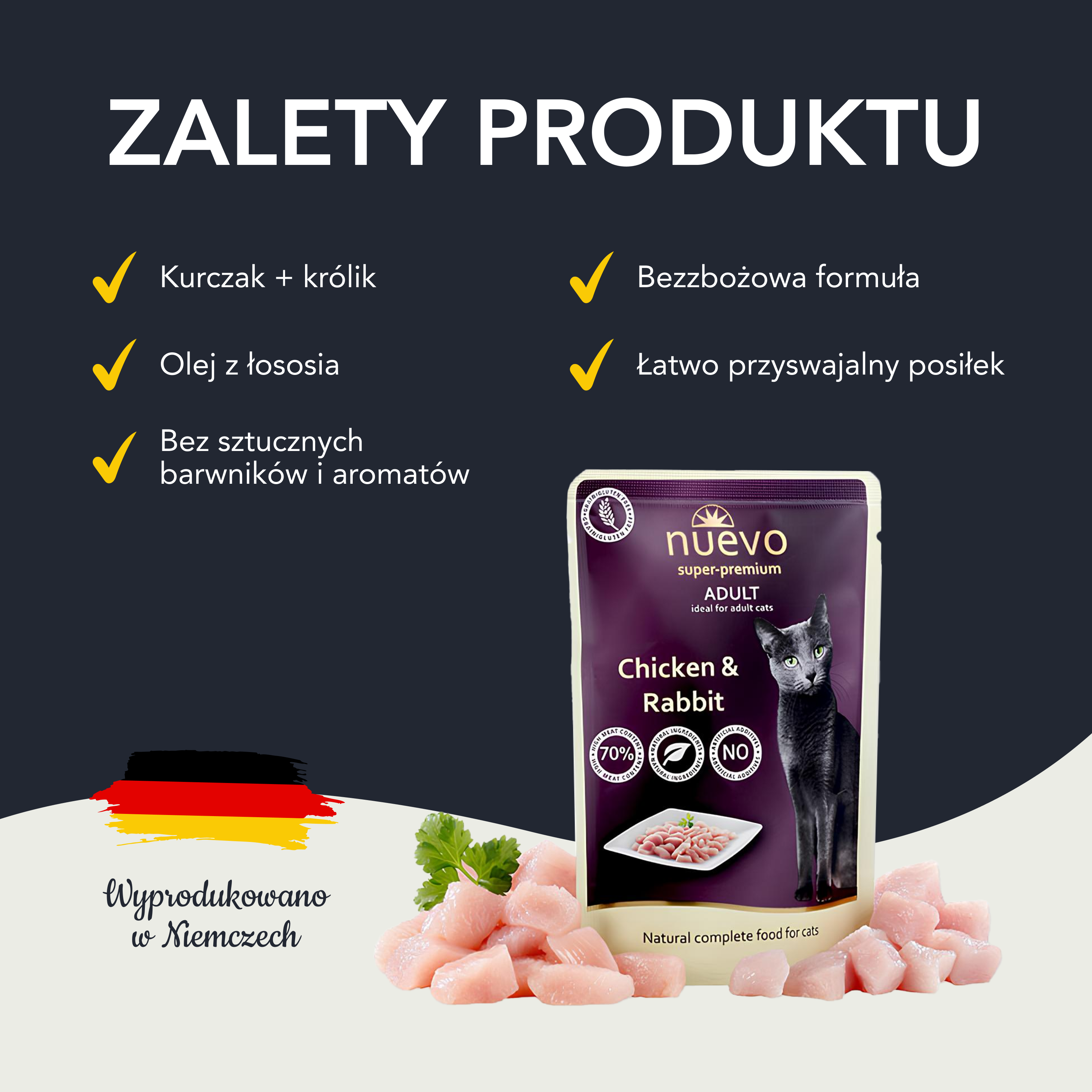 nuevo Kot saszetka Kurczak Królik | Dorosły | 85g