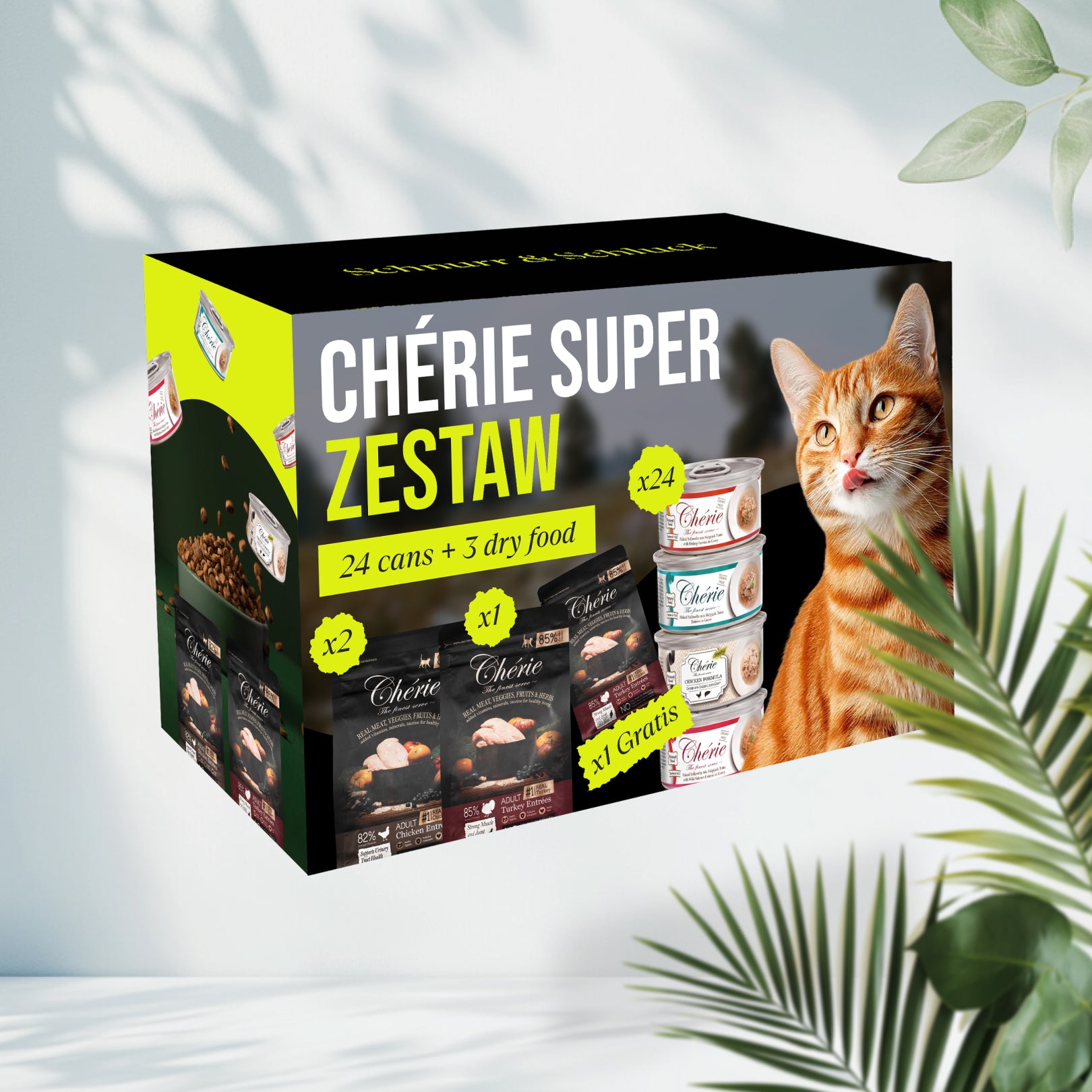 Chérie Super Zestaw | Pełnoporcjowa Karma Sucha i Mokra dla Kotów