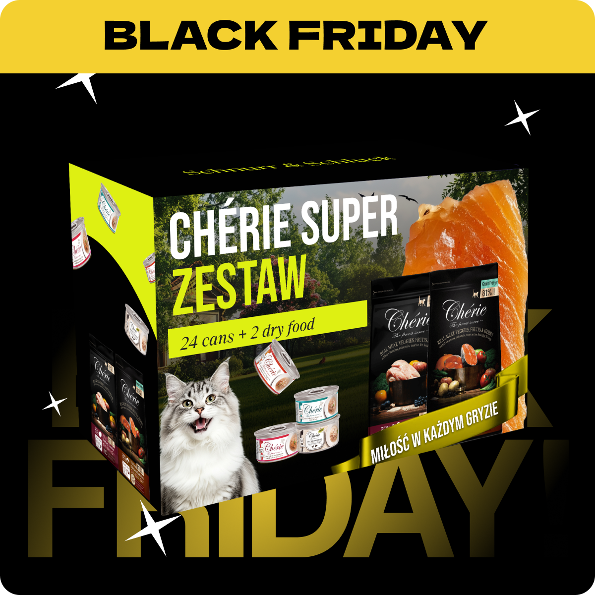 Chérie Super Zestaw | Pełnoporcjowa Karma Sucha i Mokra dla Kotów