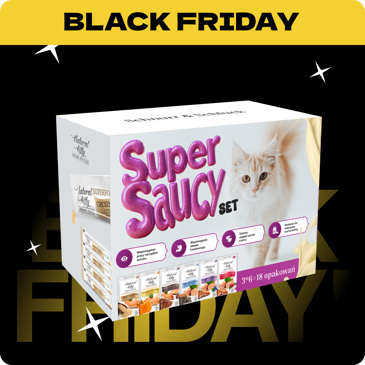 Natural Kitty Super Saucy Zestaw | Kremowe Sticki + Gratis