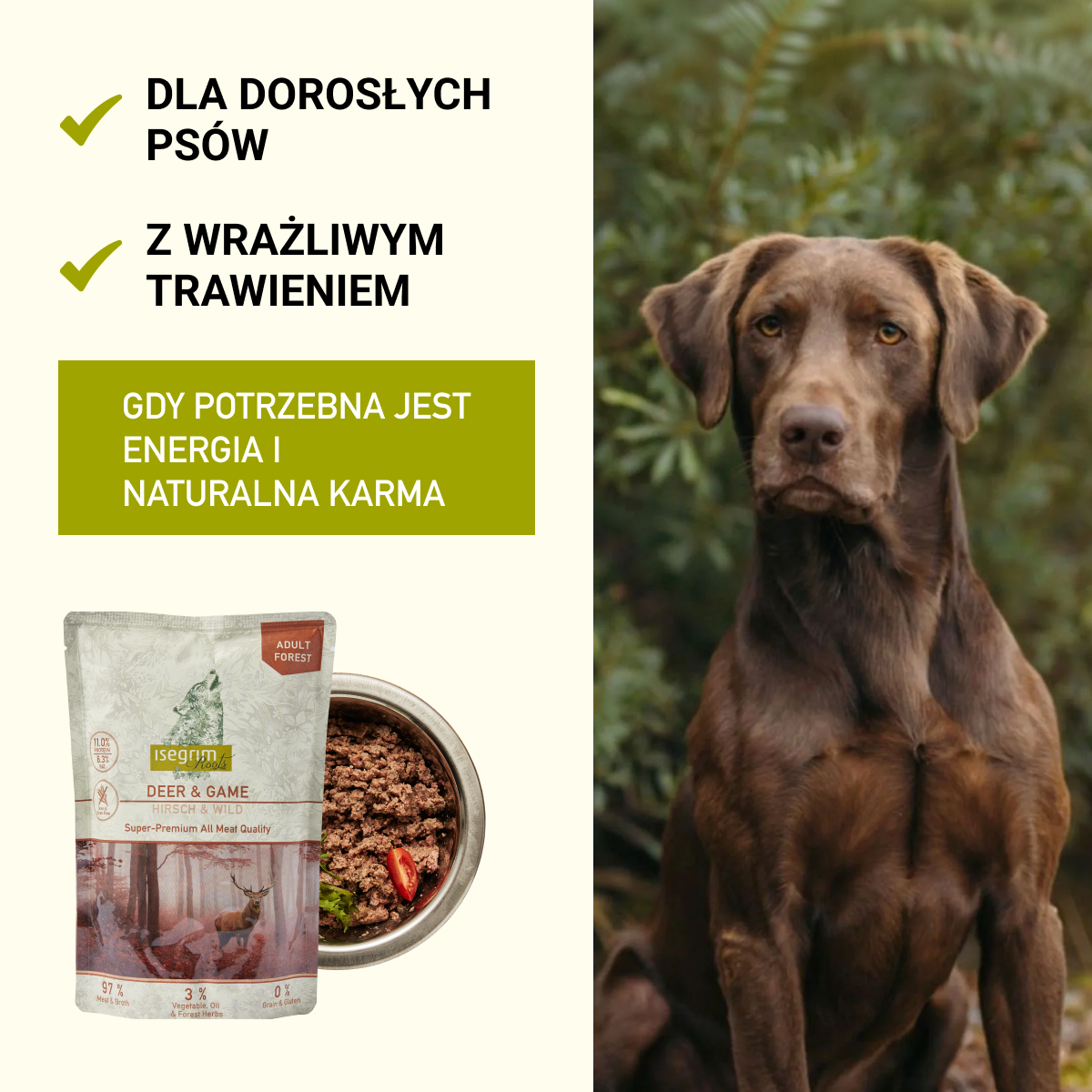 Isegrim Jeleń + Dziczyzna z Korzeniem Pietruszki, Olejem Szafranowym i Ziołami Leśnymi | Adult 410g