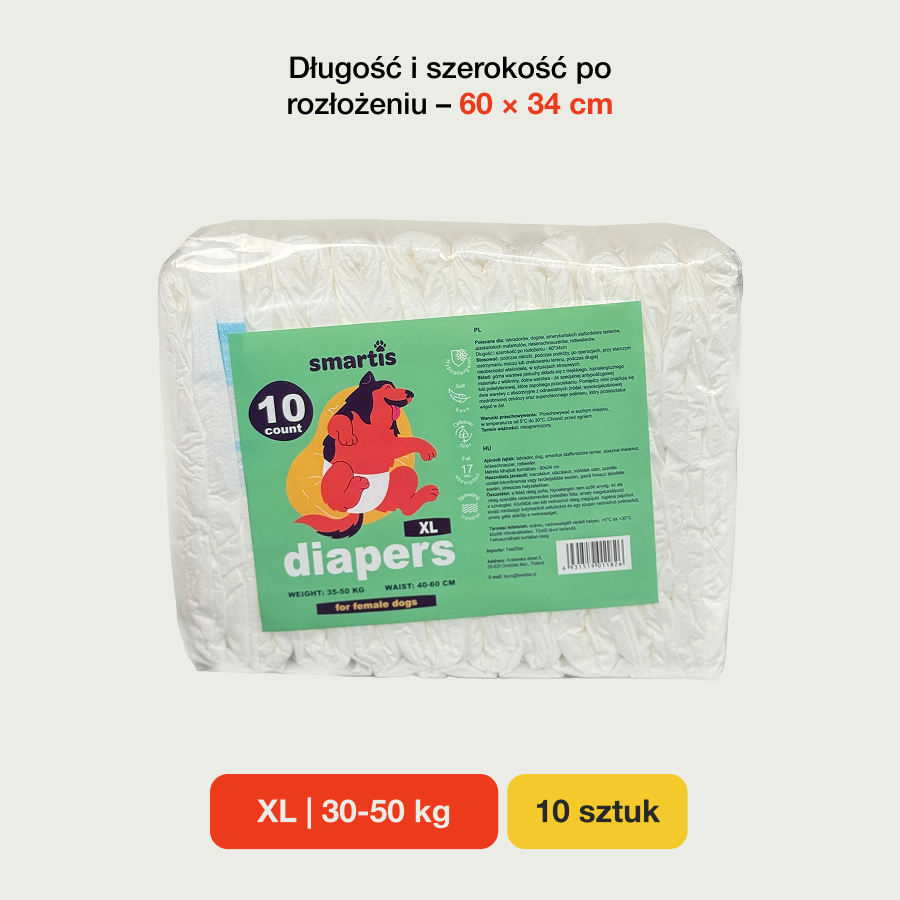 Smartis Pieluchy dla Suczek XL | 30-50 kg | 10 szt