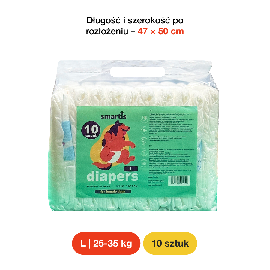 Smartis Pieluchy dla Suczek L | 25-35 kg | 10 szt