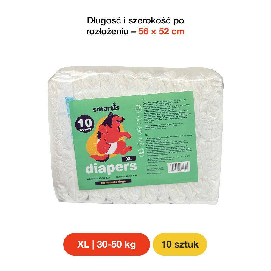 Smartis Pieluchy dla Suczek XL | 30-50 kg | 10 szt