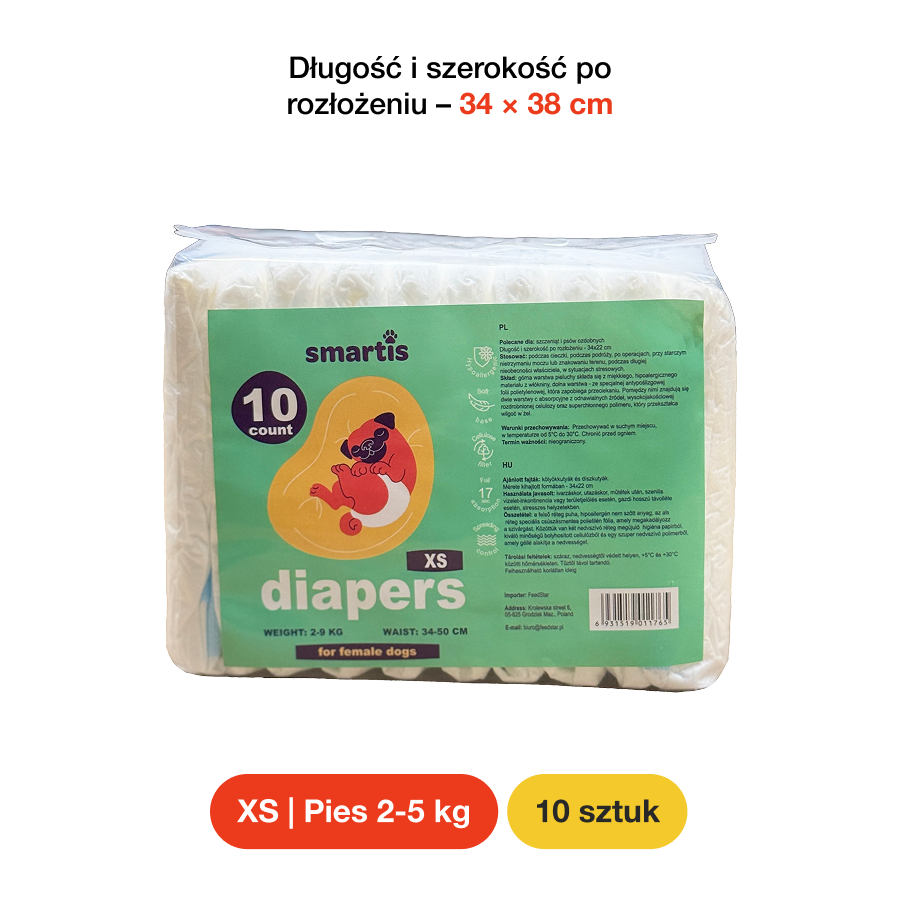 Smartis Pielucha dla Suczek XS | Pies 2–5 kg | 10 szt