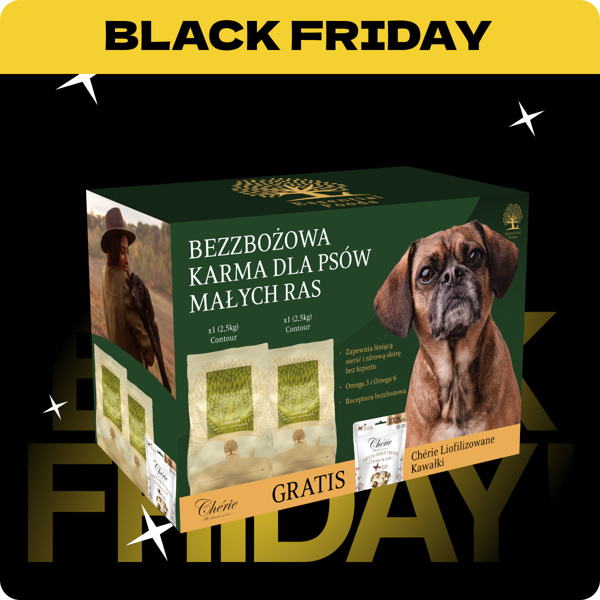 ESSENTIAL Bezzbożowa karma dla psów Małych Ras + GRATIS Chérie Liofilizowane Kawałki
