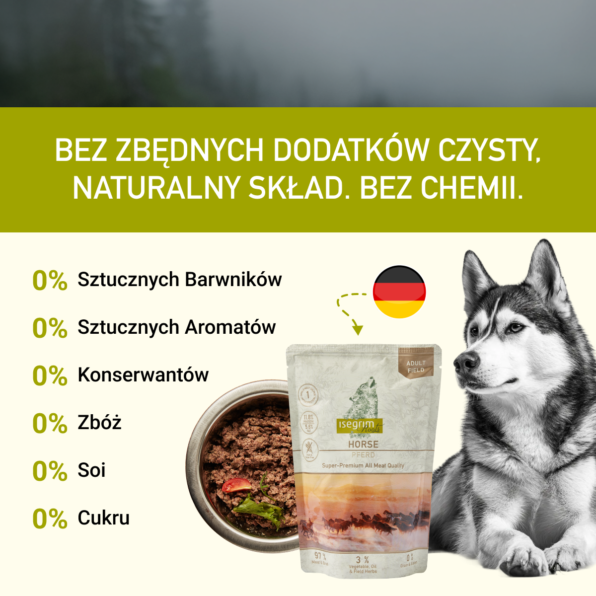 Isegrim Konina + Mieszanką Warzyw, Olejem Lnianym i Ziołami Polnymi | Adult 410g