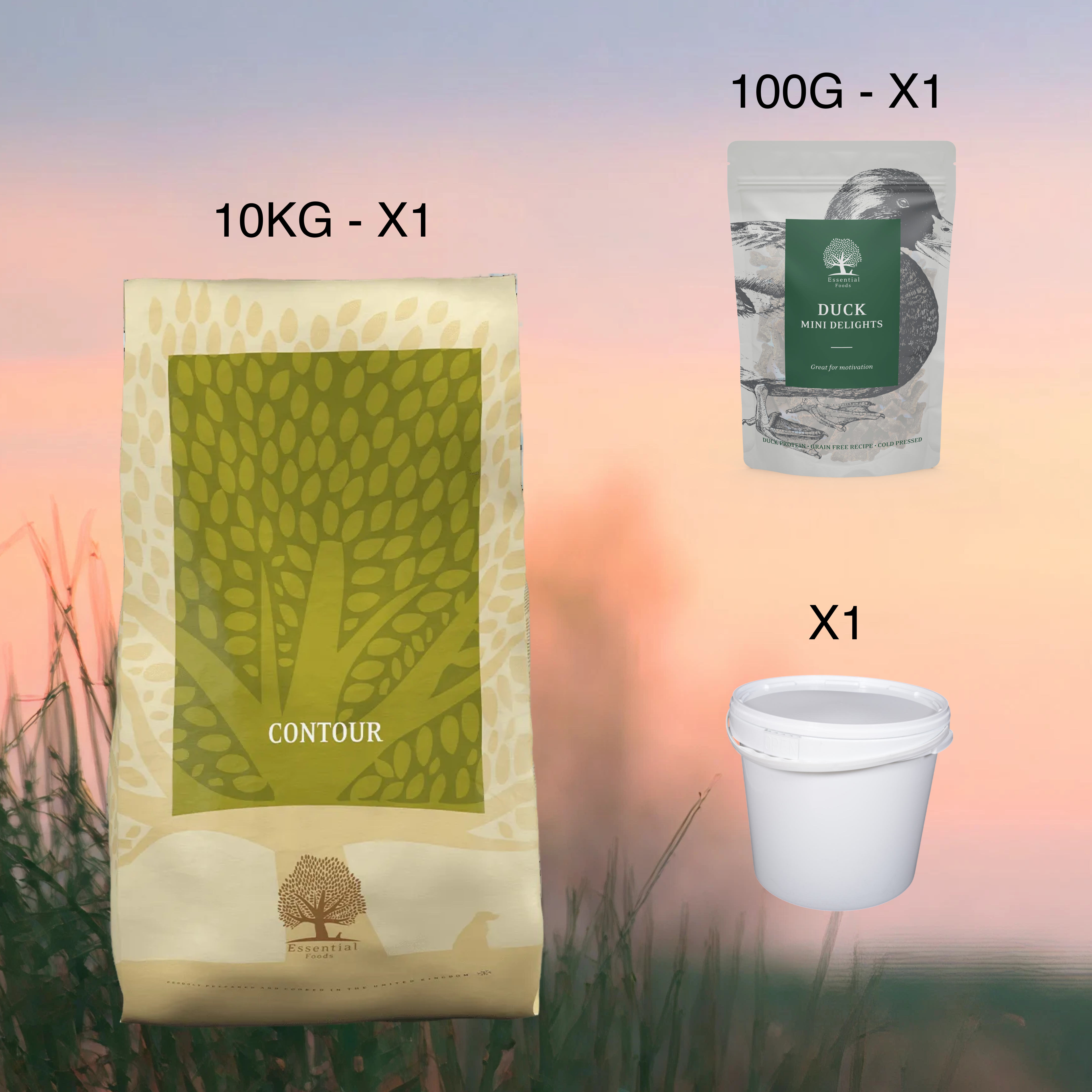 Zestaw Essential Contour dla Psa | Sucha karma bez zbóż 10 kg + Gratis wiadro i przysmak