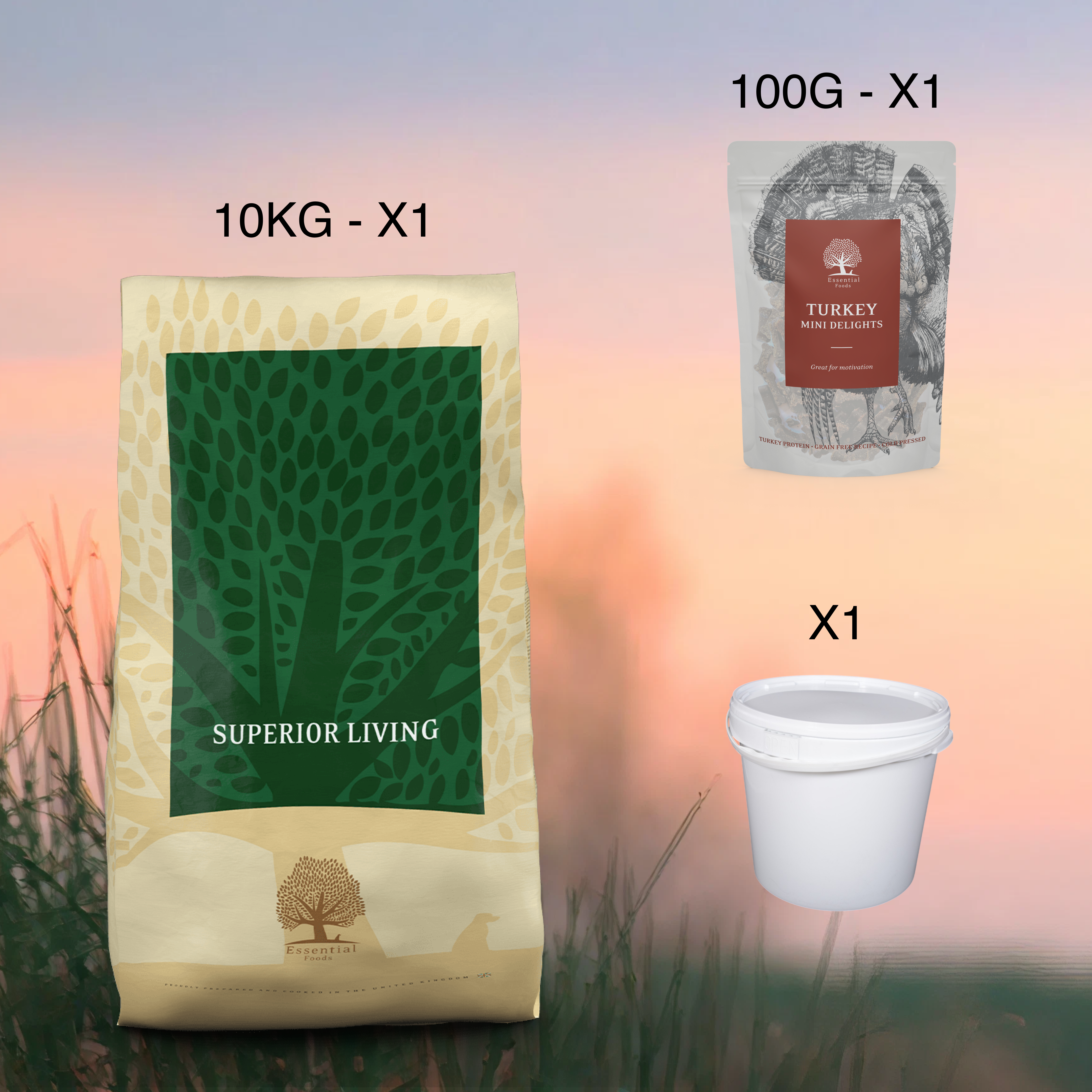 Zestaw Essential Superior Living dla Psa | Adult | Sucha karma bez zbóż 10 kg + Gratis wiadro i przysmak