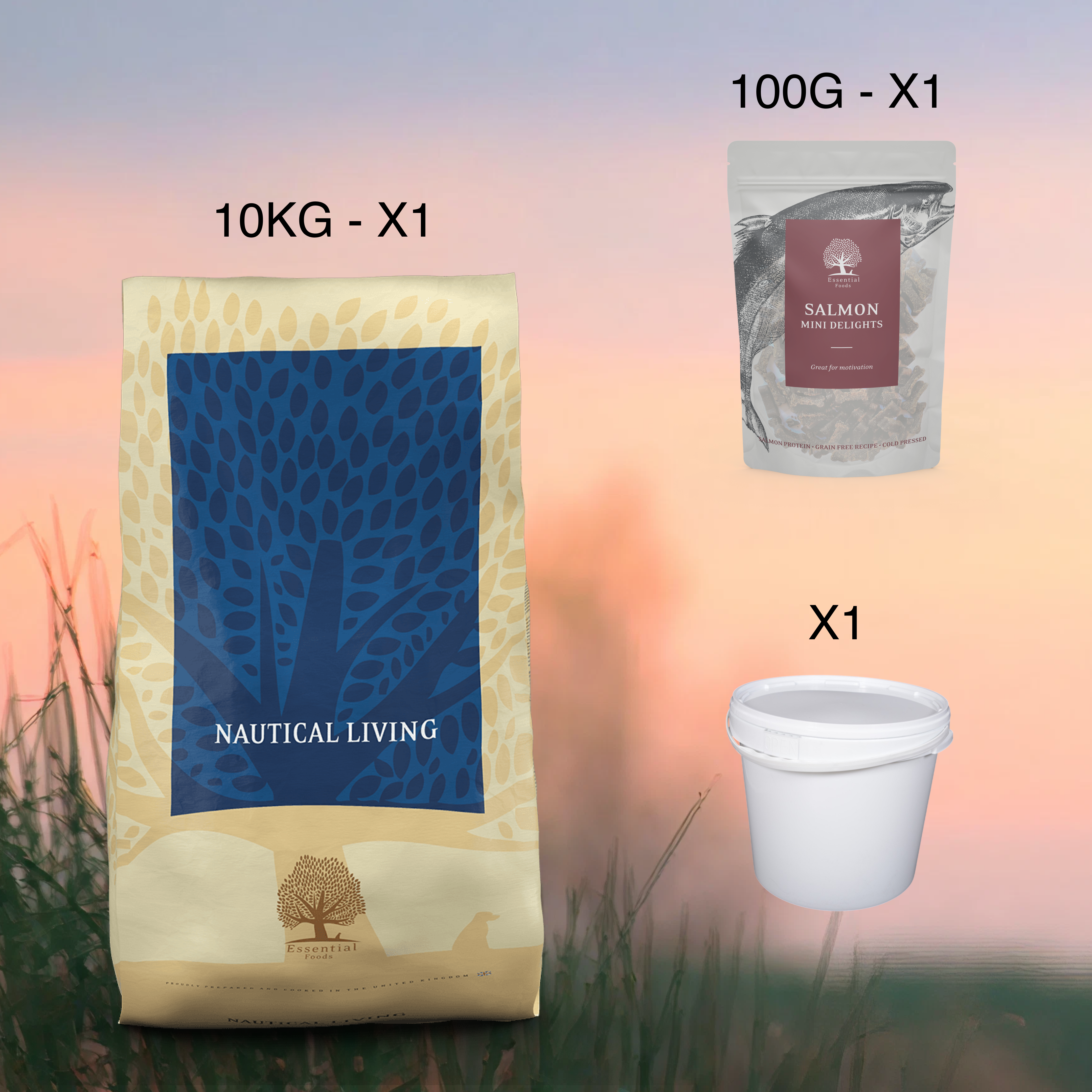 Zestaw Essential Nautical Living dla Psa | Adult | Sucha karma bez zbóż 10 kg + Gratis wiadro i przysmak