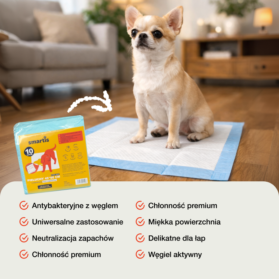 Smartis Podkłady Antybakteryjne z Węglem Aktywnym | 45×60 cm | 10 szt