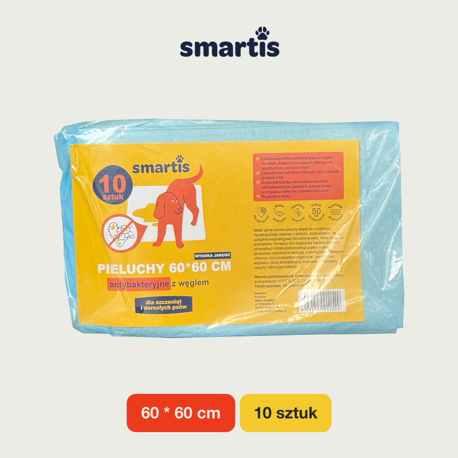Smartis Podkłady Antybakteryjne z Węglem Aktywnym | 60×60 cm | 10 szt