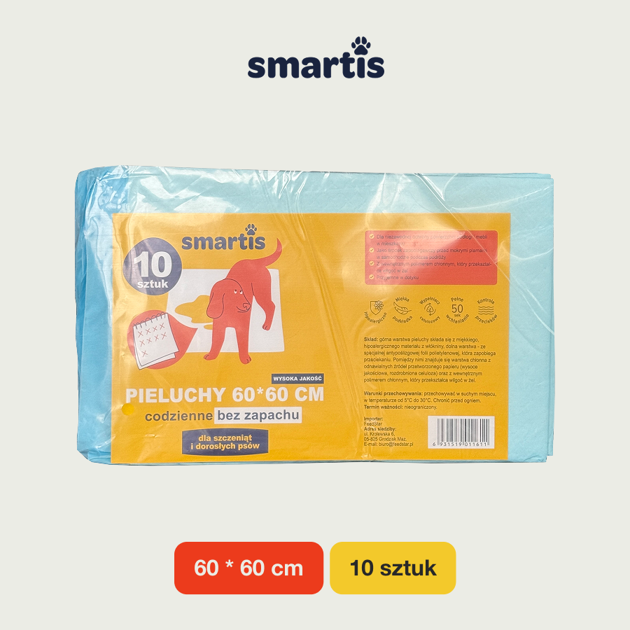 Smartis Podkłady Higieniczne dla Psów i Szczeniąt | 60×60 cm | 10 szt