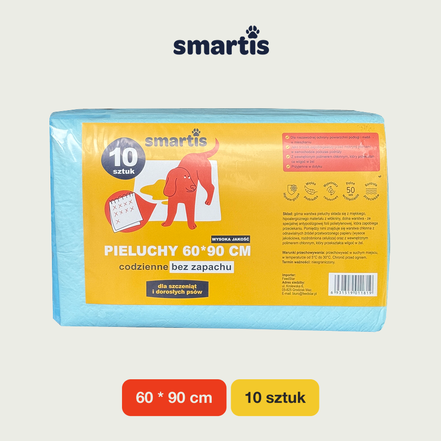Smartis Podkłady Higieniczne dla Psów i Szczeniąt | 60×90 cm | 10 szt