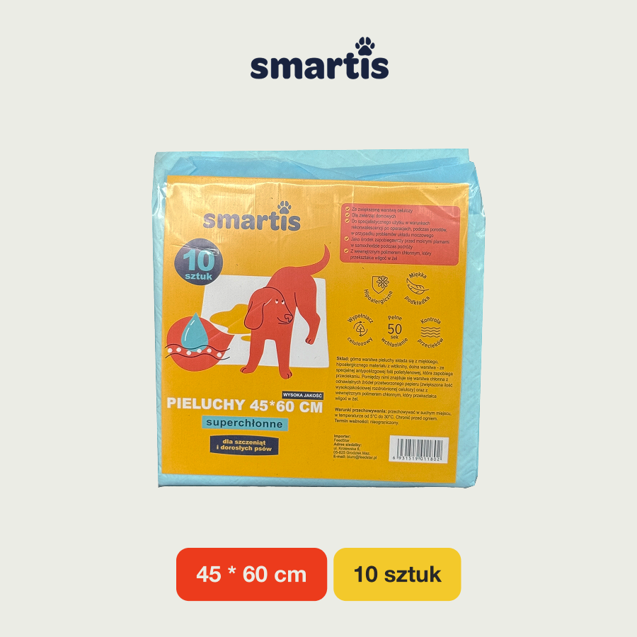 Smartis Podkłady Extra Absorbujące dla Psów i Szczeniąt | 45×60 cm | 10 szt