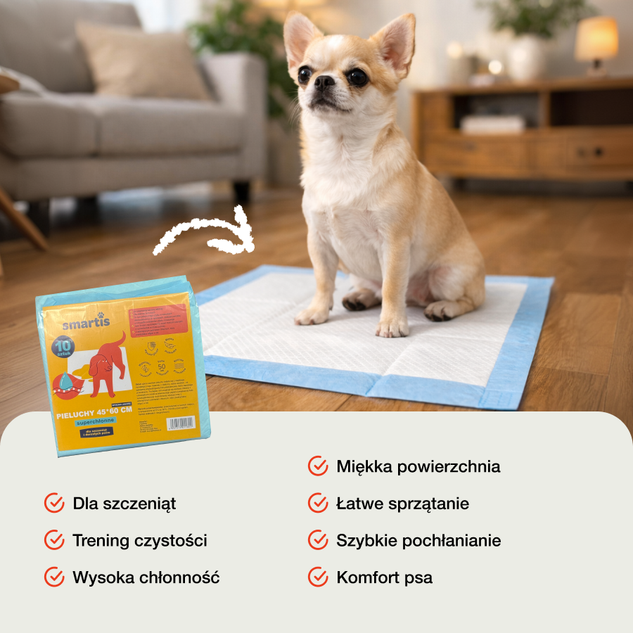 Smartis Podkłady Extra Absorbujące dla Psów i Szczeniąt | 45×60 cm | 10 szt