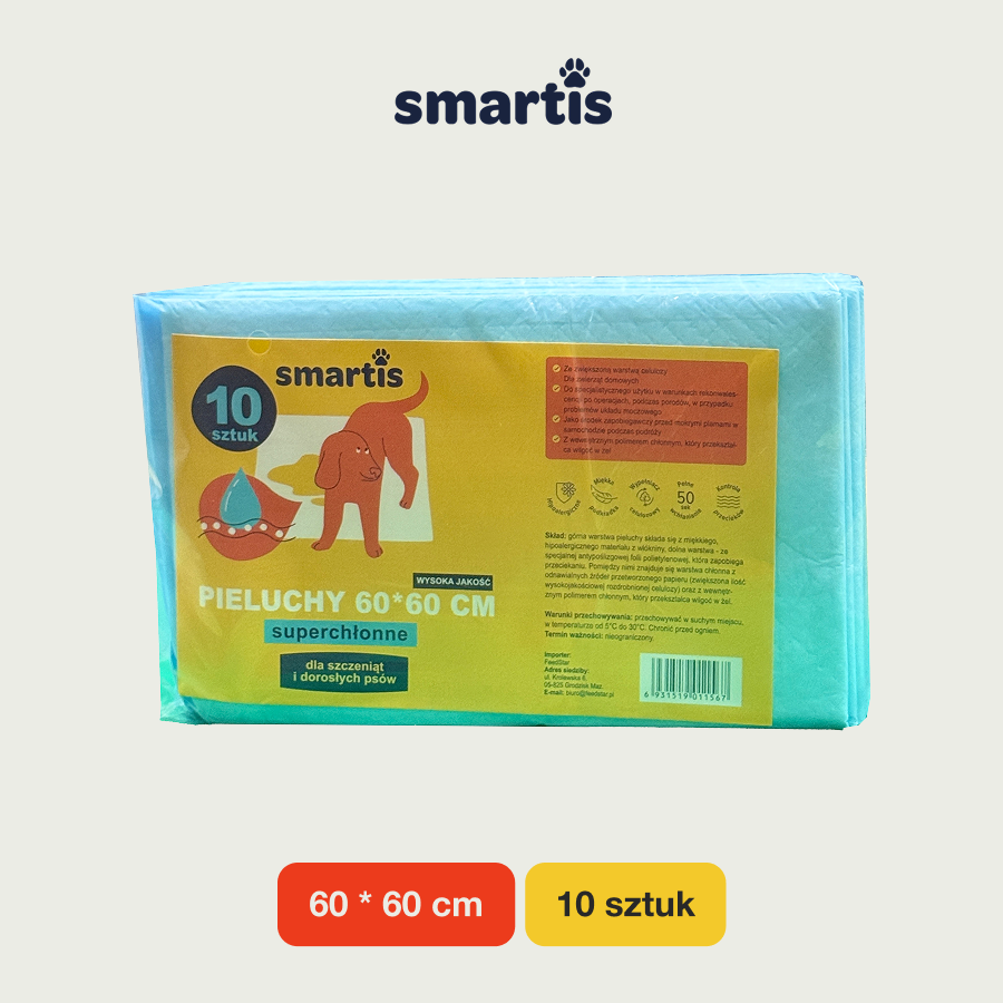 Smartis Podkłady Extra Absorbujące dla Psów i Szczeniąt | 60×60 cm | 10 szt
