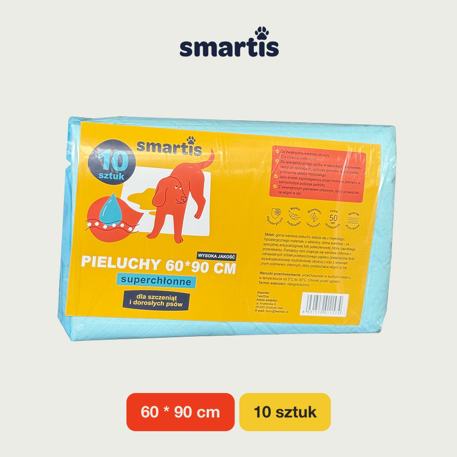 Smartis Podkłady Extra Absorbujące dla Psów i Szczeniąt | 60×90 cm | 10 szt
