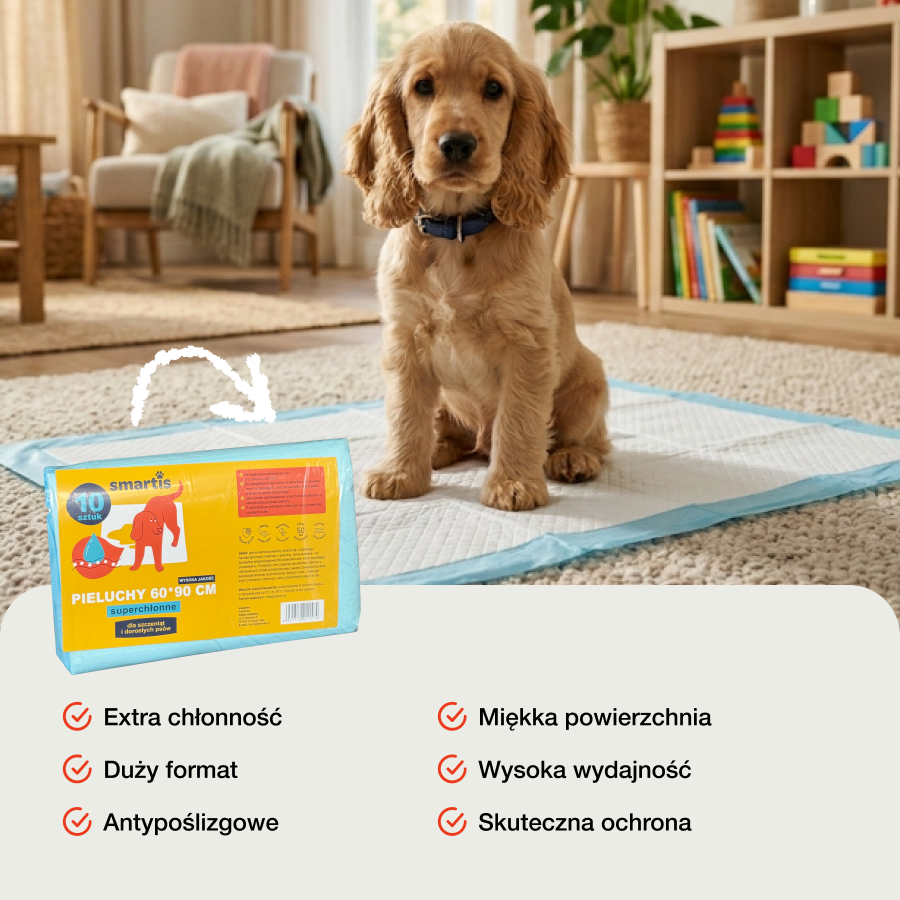 Smartis Podkłady Extra Absorbujące dla Psów i Szczeniąt | 60×90 cm | 10 szt