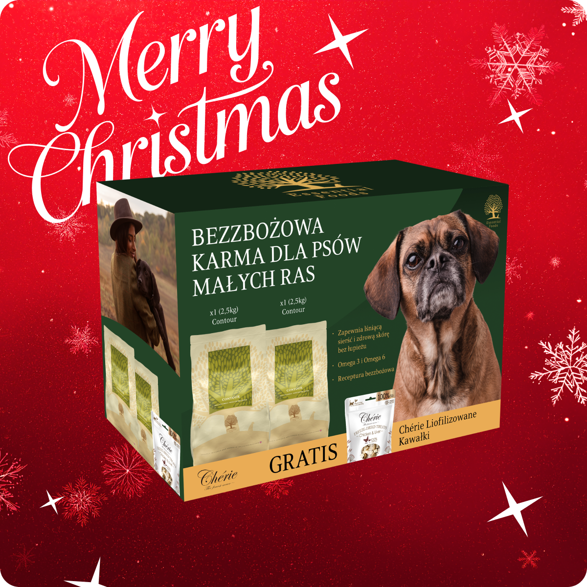 ESSENTIAL Bezzbożowa karma dla psów Małych Ras + GRATIS Chérie Liofilizowane Kawałki