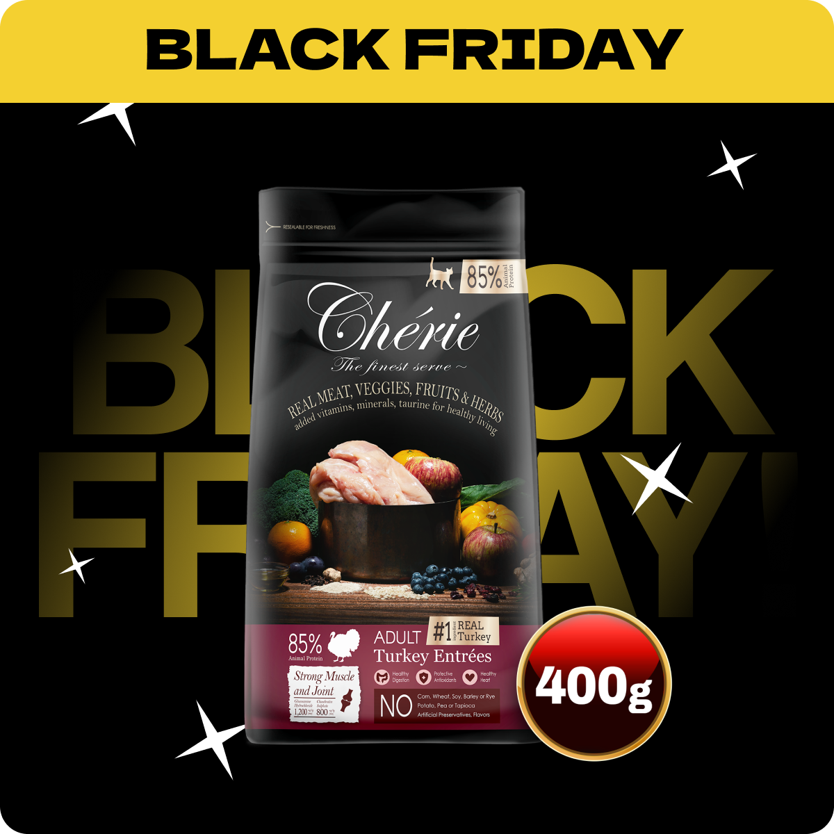 Chérie Sucha Karma Indyk Entrées 400g. | dla kotów sterylizowanych | Rabat